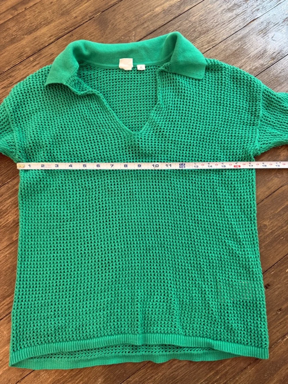 GAP Green Crochet Knit Collared Sweater XS 100% Cotton Open Weave Pullover